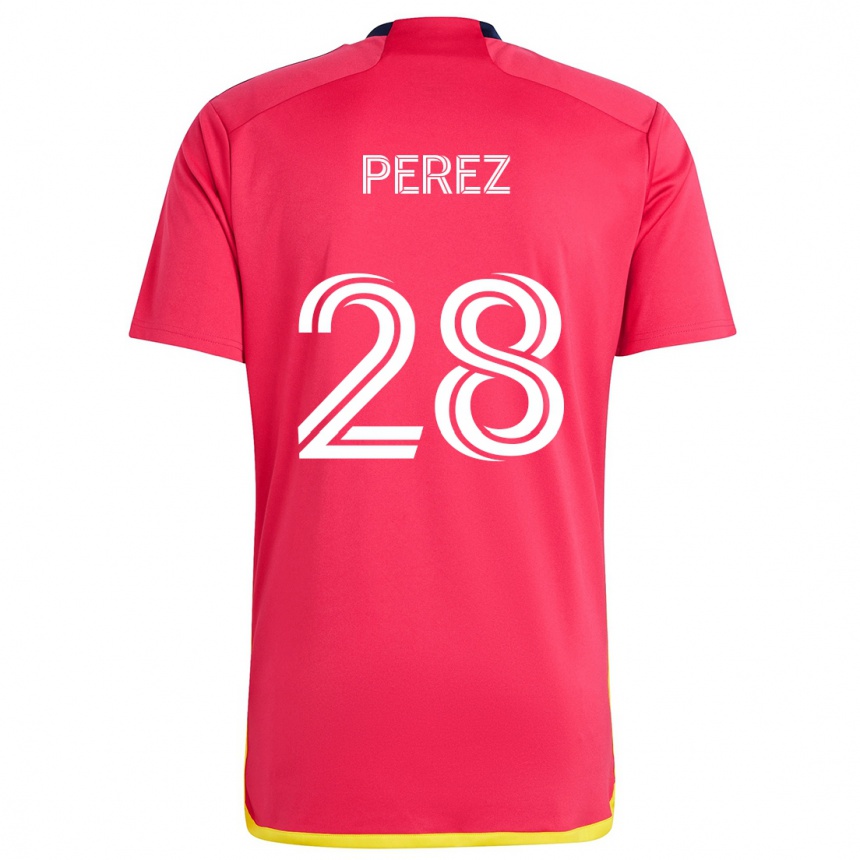 Kinder Fußball Miguel Perez #28 Rot Blau Heimtrikot Trikot 2024/25 T-Shirt Luxemburg