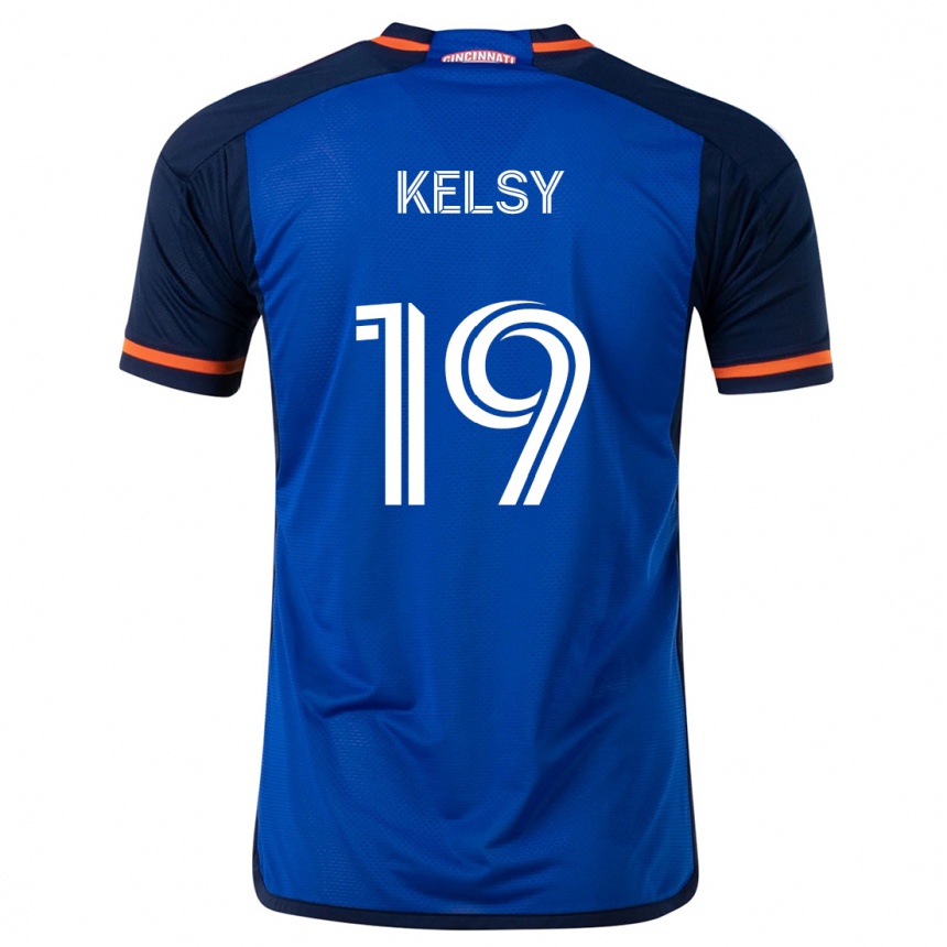 Kinder Fußball Kevin Kelsy #19 Blau Weiss Heimtrikot Trikot 2024/25 T-Shirt Luxemburg