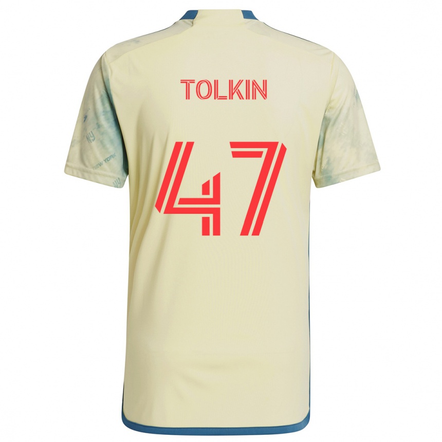 Kinder Fußball John Tolkin #47 Gelb Rot Blau Heimtrikot Trikot 2024/25 T-Shirt Luxemburg