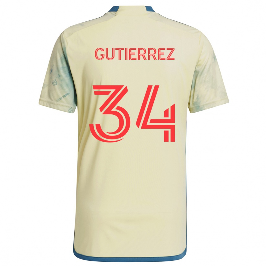 Kinder Fußball Juan Gutierrez #34 Gelb Rot Blau Heimtrikot Trikot 2024/25 T-Shirt Luxemburg