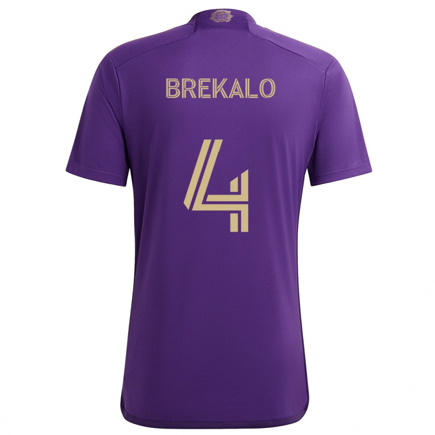 Kinder Fußball David Brekalo #4 Lila Gelb Heimtrikot Trikot 2024/25 T-Shirt Luxemburg