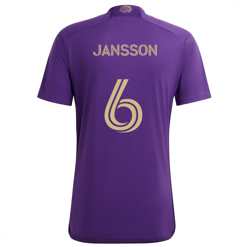 Kinder Fußball Robin Jansson #6 Lila Gelb Heimtrikot Trikot 2024/25 T-Shirt Luxemburg