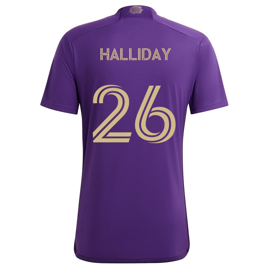 Kinder Fußball Michael Halliday #26 Lila Gelb Heimtrikot Trikot 2024/25 T-Shirt Luxemburg