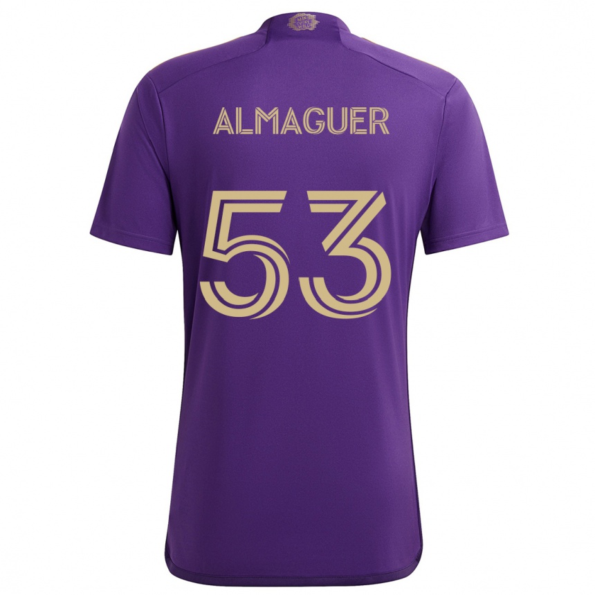 Kinder Fußball Jorge Almaguer #53 Lila Gelb Heimtrikot Trikot 2024/25 T-Shirt Luxemburg