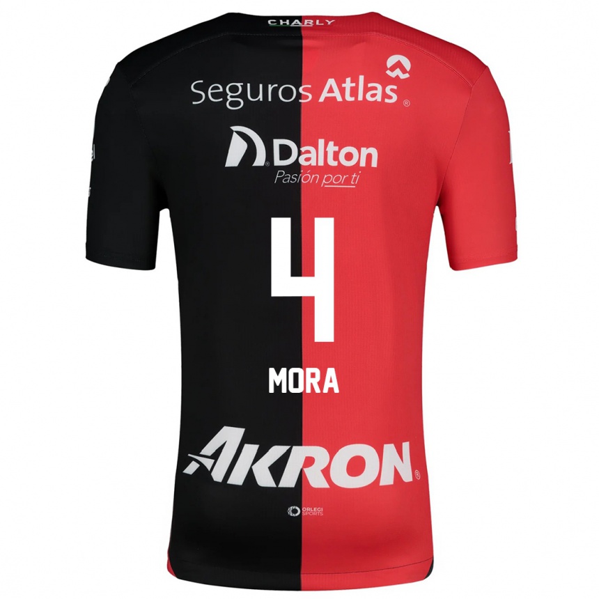 Kinder Fußball Adrián Mora #4 Rot Schwarz Heimtrikot Trikot 2024/25 T-Shirt Luxemburg