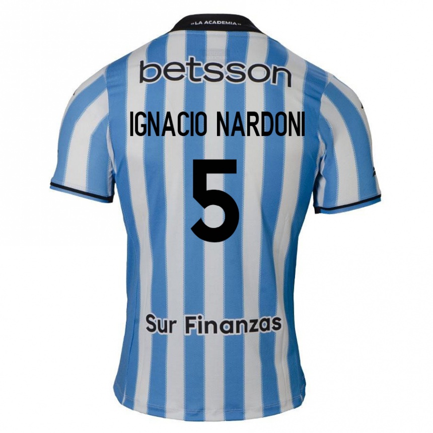 Kinder Fußball Juan Ignacio Nardoni #5 Blau Weiß Schwarz Heimtrikot Trikot 2024/25 T-Shirt Luxemburg