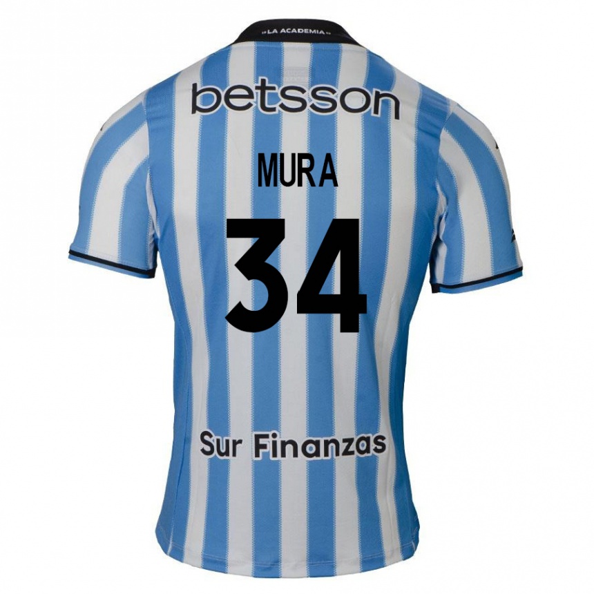 Kinder Fußball Facundo Mura #34 Blau Weiß Schwarz Heimtrikot Trikot 2024/25 T-Shirt Luxemburg