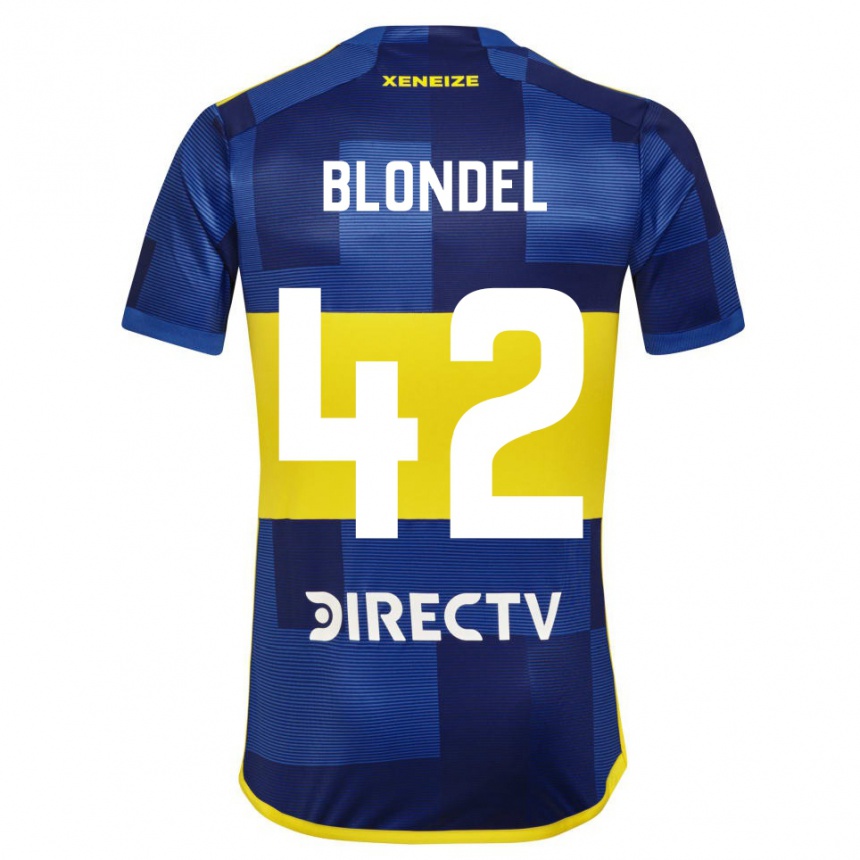 Kinder Fußball Lucas Blondel #42 Blau Gelb Heimtrikot Trikot 2024/25 T-Shirt Luxemburg