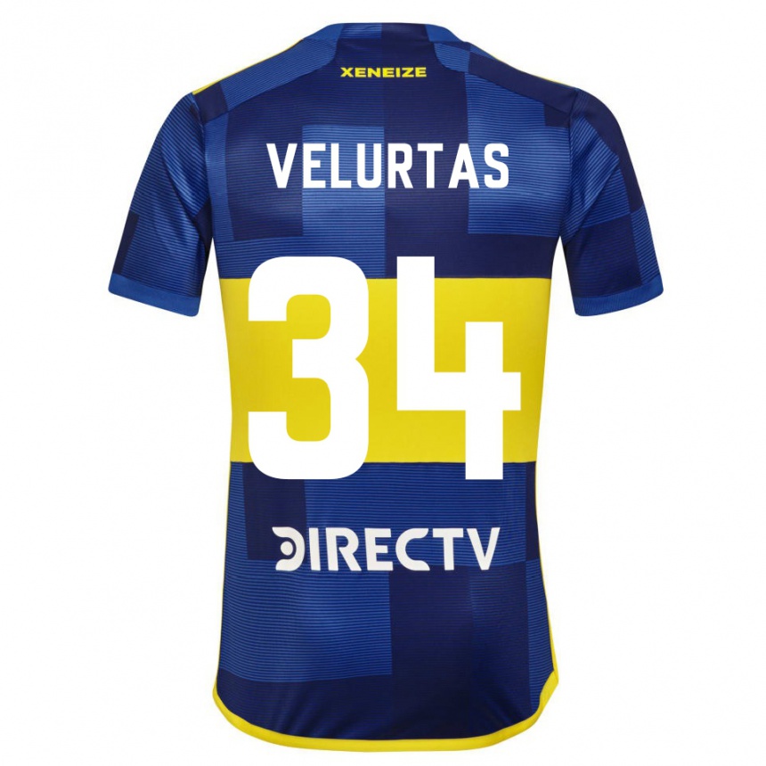 Kinder Fußball Pedro Velurtas #34 Blau Gelb Heimtrikot Trikot 2024/25 T-Shirt Luxemburg