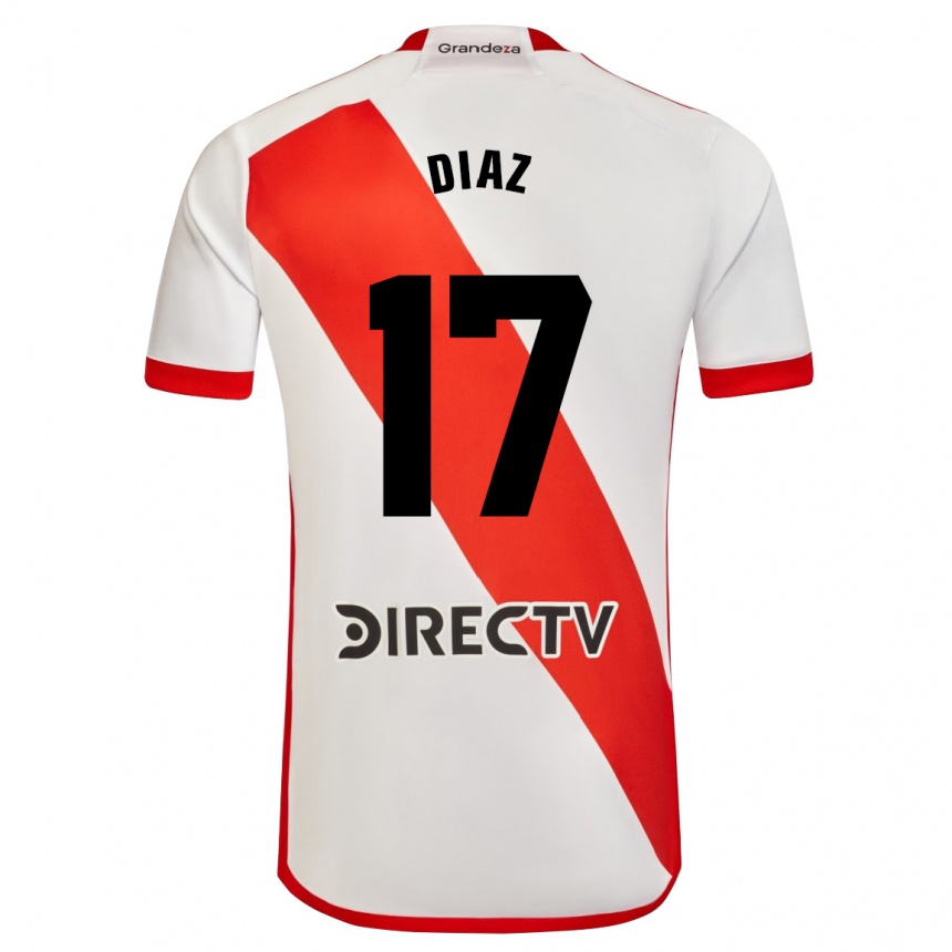 Kinder Fußball Paulo Díaz #17 Weiß Rot Heimtrikot Trikot 2024/25 T-Shirt Luxemburg