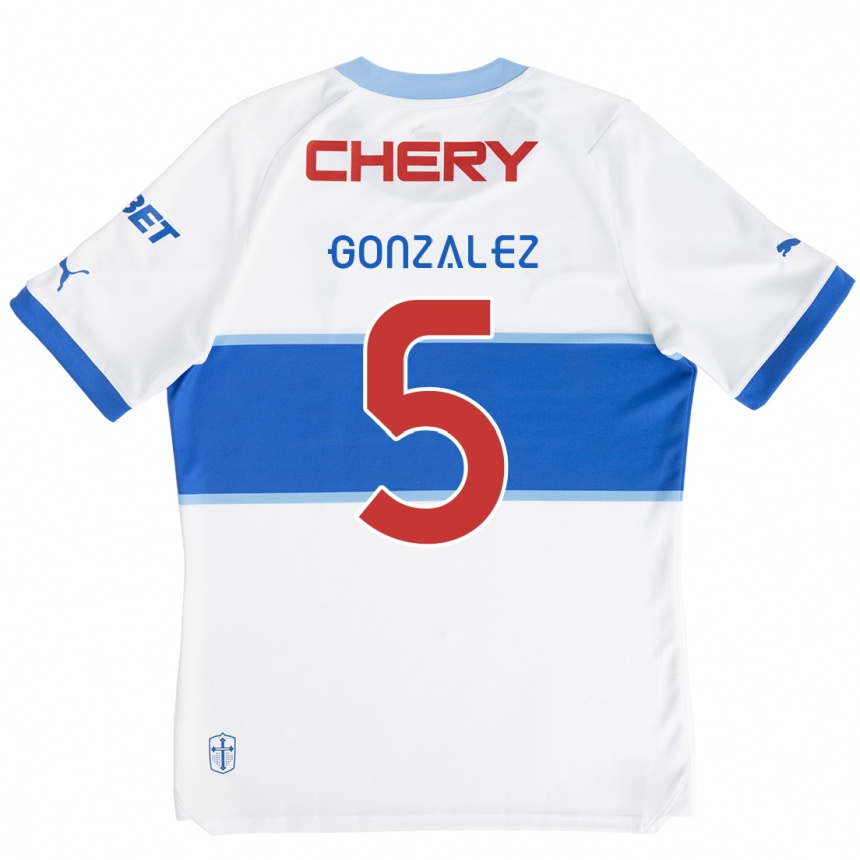 Kinder Fußball Daniel González #5 Weiß Blau Heimtrikot Trikot 2024/25 T-Shirt Luxemburg