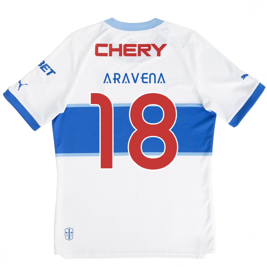 Kinder Fußball Alexander Aravena #18 Weiß Blau Heimtrikot Trikot 2024/25 T-Shirt Luxemburg