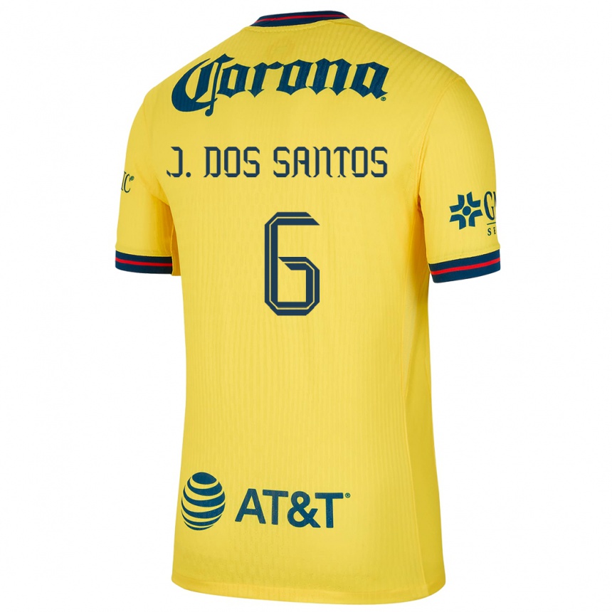 Kinder Fußball Jonathan Dos Santos #6 Gelb Blau Heimtrikot Trikot 2024/25 T-Shirt Luxemburg