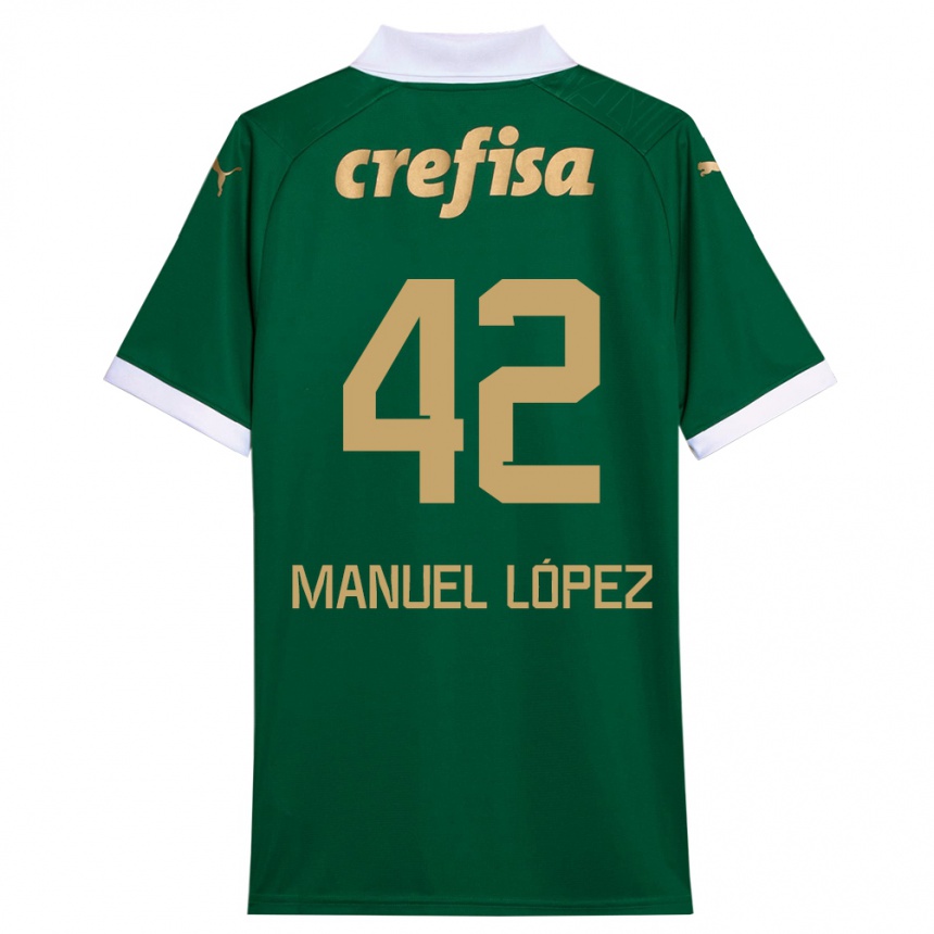 Kinder Fußball José Manuel López #42 Grün Weiß Heimtrikot Trikot 2024/25 T-Shirt Luxemburg