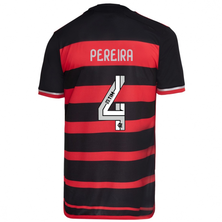 Kinder Fußball Léo Pereira #4 Rot Schwarz Heimtrikot Trikot 2024/25 T-Shirt Luxemburg