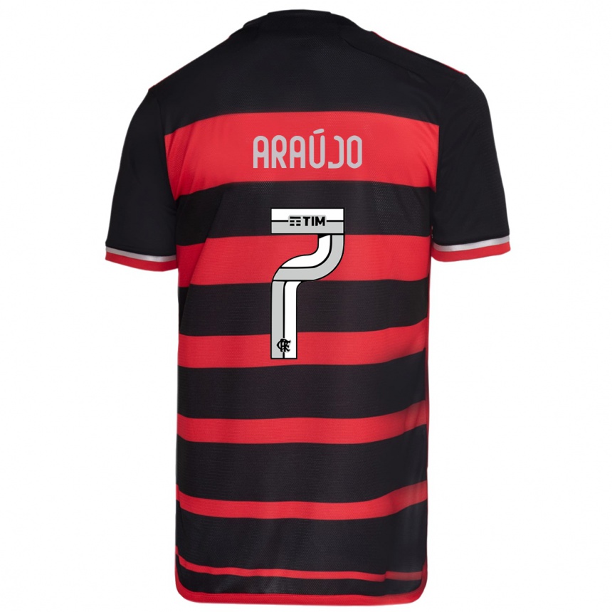 Kinder Fußball Luiz Araújo #7 Rot Schwarz Heimtrikot Trikot 2024/25 T-Shirt Luxemburg