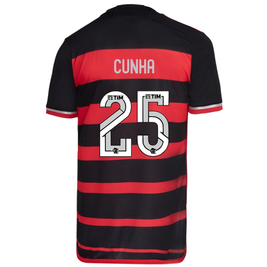 Kinder Fußball Matheus Cunha #25 Rot Schwarz Heimtrikot Trikot 2024/25 T-Shirt Luxemburg