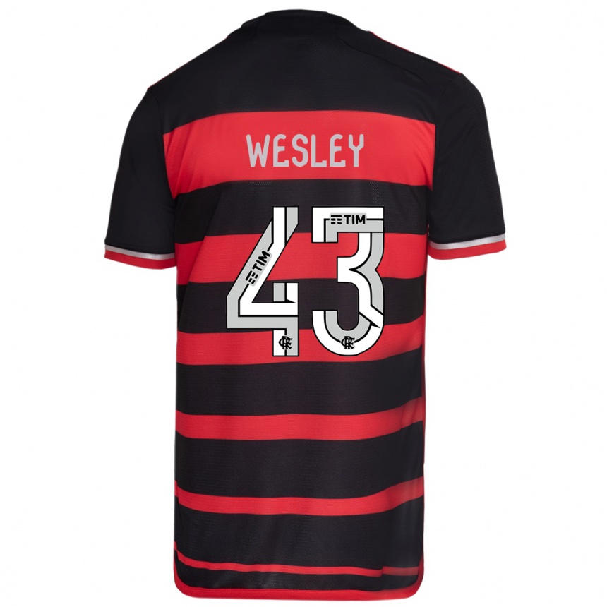 Kinder Fußball Wesley #43 Rot Schwarz Heimtrikot Trikot 2024/25 T-Shirt Luxemburg