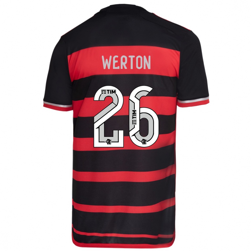 Kinder Fußball Werton #26 Rot Schwarz Heimtrikot Trikot 2024/25 T-Shirt Luxemburg