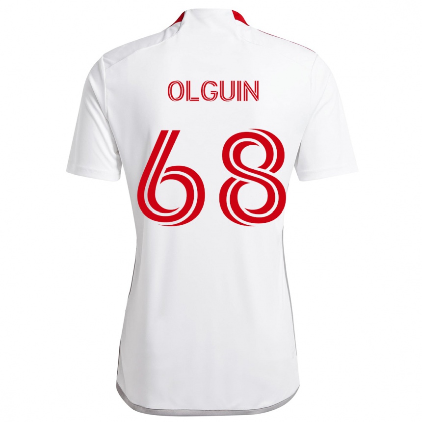 Kinder Fußball Lucas Olguin #68 Weiß Rot Auswärtstrikot Trikot 2024/25 T-Shirt Luxemburg