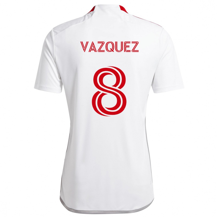 Kinder Fußball Víctor Vázquez #8 Weiß Rot Auswärtstrikot Trikot 2024/25 T-Shirt Luxemburg