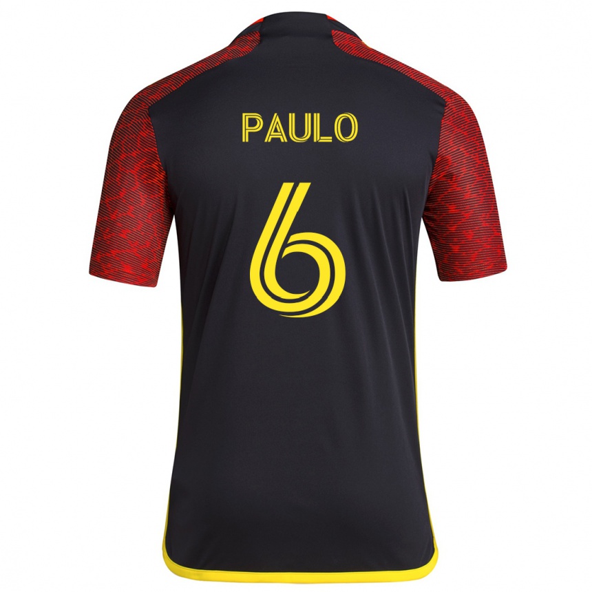 Kinder Fußball João Paulo #6 Rot Schwarz Auswärtstrikot Trikot 2024/25 T-Shirt Luxemburg