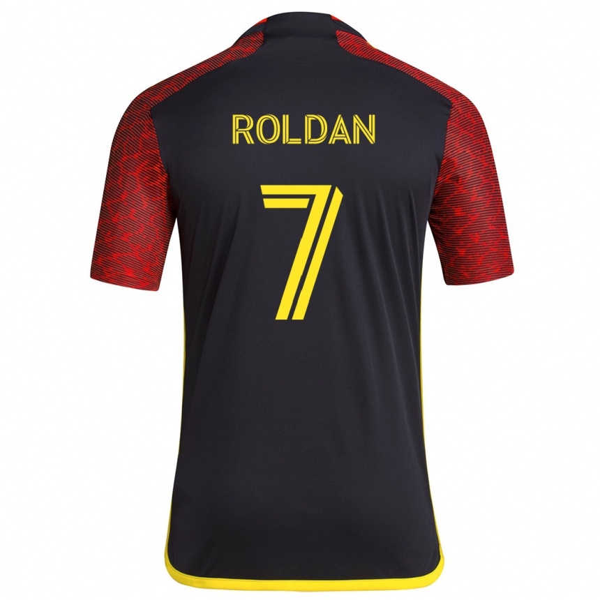 Kinder Fußball Cristian Roldán #7 Rot Schwarz Auswärtstrikot Trikot 2024/25 T-Shirt Luxemburg