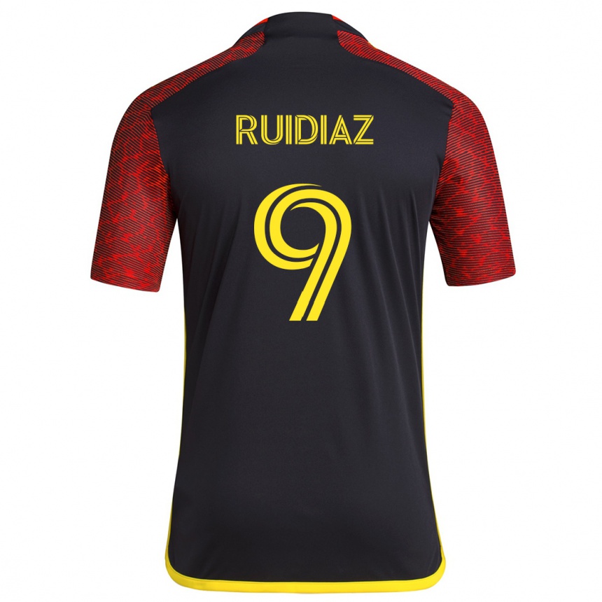 Kinder Fußball Raúl Ruidíaz #9 Rot Schwarz Auswärtstrikot Trikot 2024/25 T-Shirt Luxemburg