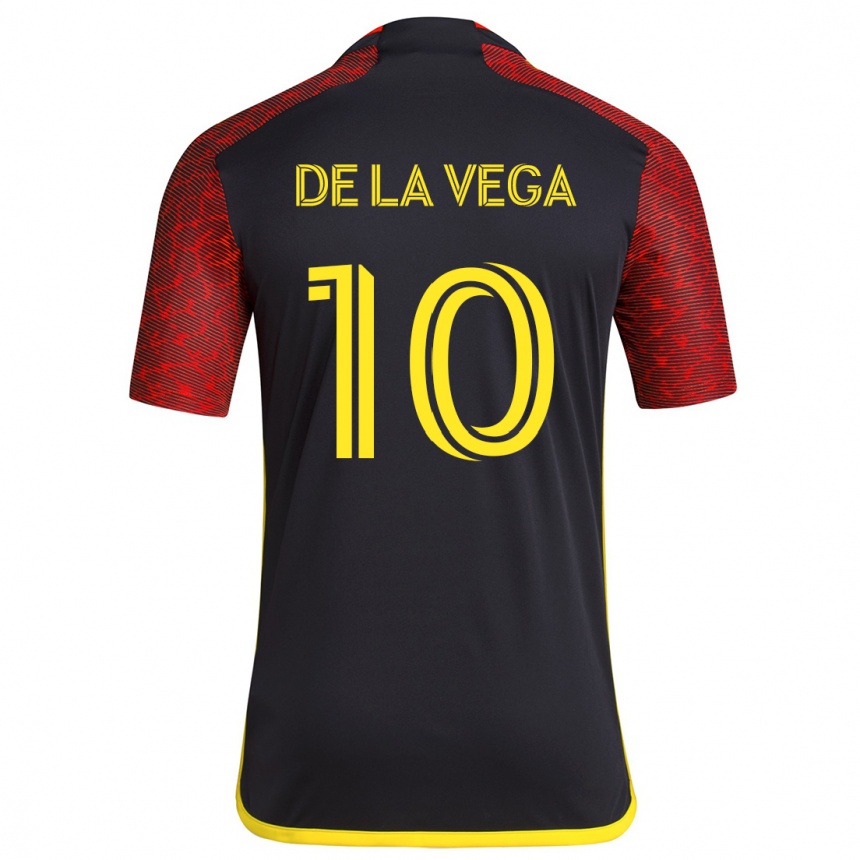 Kinder Fußball Pedro De La Vega #10 Rot Schwarz Auswärtstrikot Trikot 2024/25 T-Shirt Luxemburg