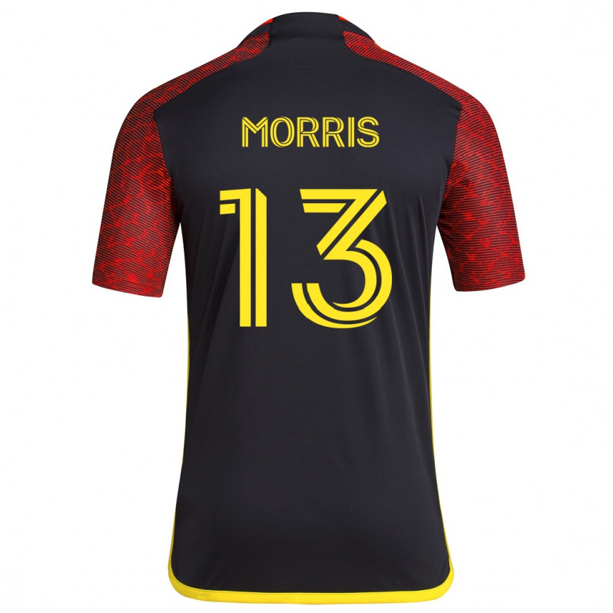 Kinder Fußball Jordan Morris #13 Rot Schwarz Auswärtstrikot Trikot 2024/25 T-Shirt Luxemburg