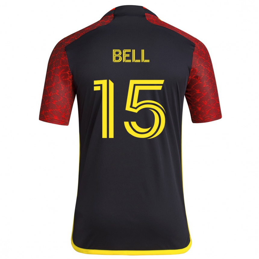 Kinder Fußball Jon Bell #15 Rot Schwarz Auswärtstrikot Trikot 2024/25 T-Shirt Luxemburg