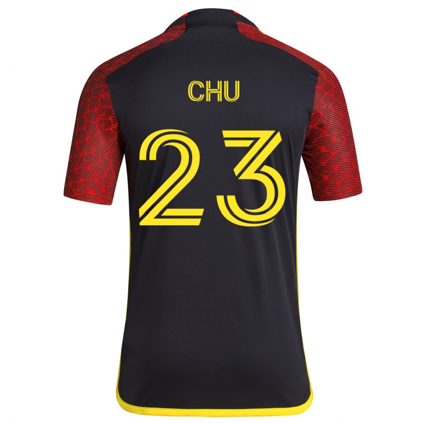 Kinder Fußball Léo Chú #23 Rot Schwarz Auswärtstrikot Trikot 2024/25 T-Shirt Luxemburg