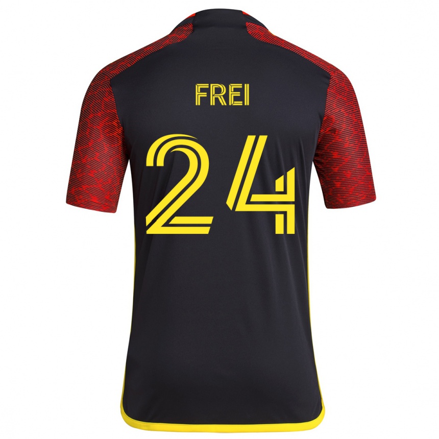 Kinder Fußball Stefan Frei #24 Rot Schwarz Auswärtstrikot Trikot 2024/25 T-Shirt Luxemburg