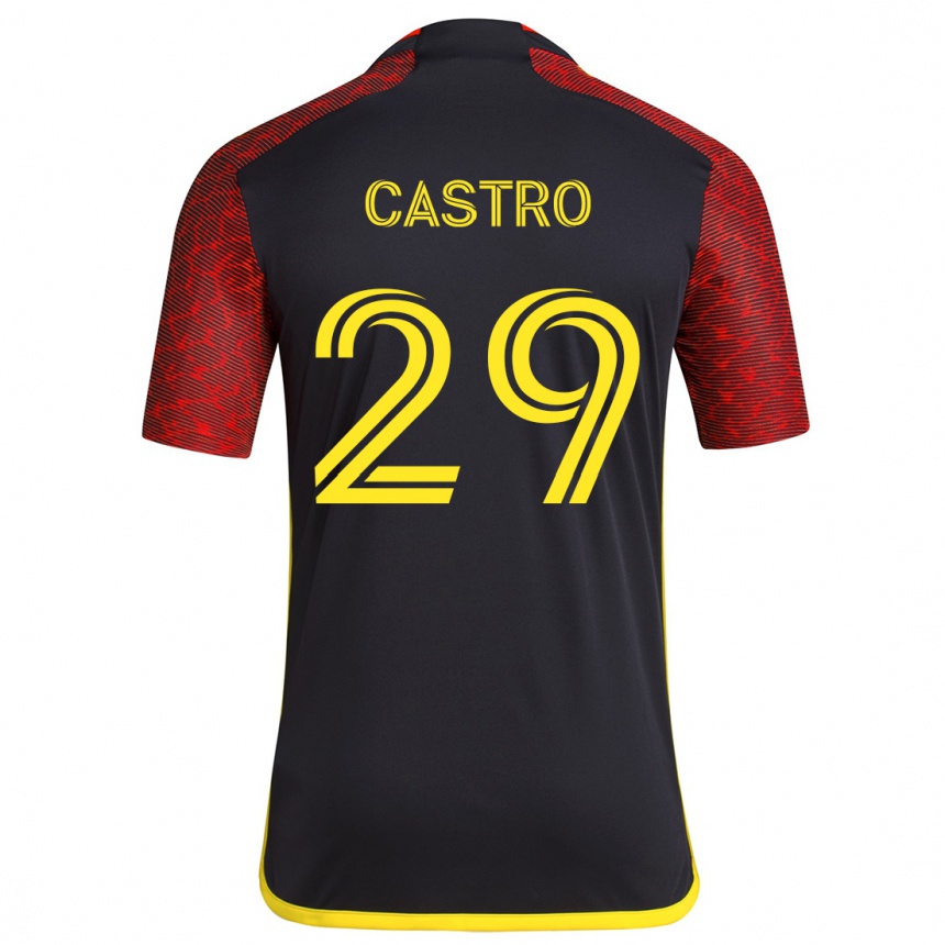 Kinder Fußball Jacob Castro #29 Rot Schwarz Auswärtstrikot Trikot 2024/25 T-Shirt Luxemburg