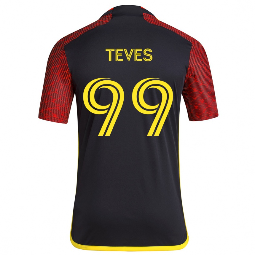 Kinder Fußball Dylan Teves #99 Rot Schwarz Auswärtstrikot Trikot 2024/25 T-Shirt Luxemburg