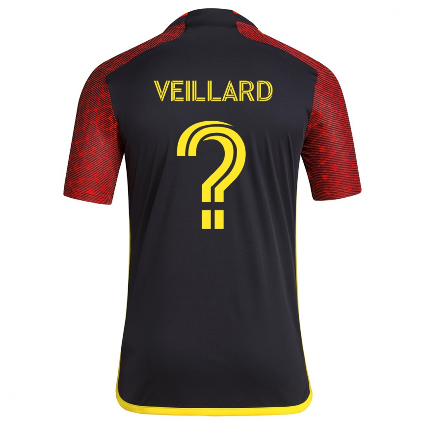 Kinder Fußball Etienne Veillard #0 Rot Schwarz Auswärtstrikot Trikot 2024/25 T-Shirt Luxemburg