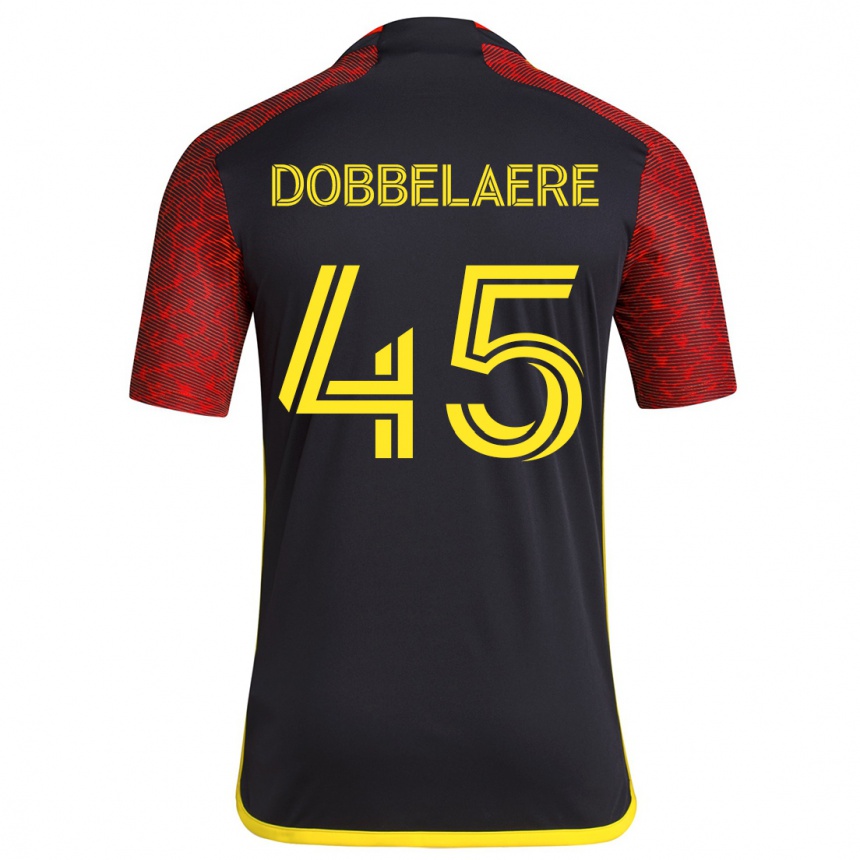 Kinder Fußball Ethan Dobbelaere #45 Rot Schwarz Auswärtstrikot Trikot 2024/25 T-Shirt Luxemburg