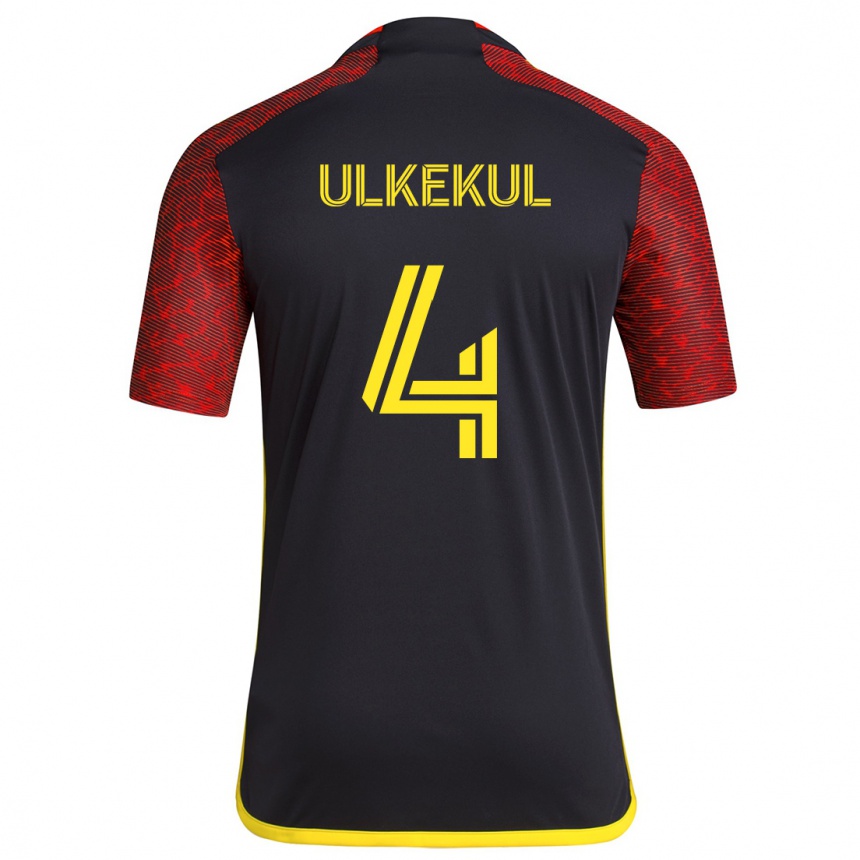 Kinder Fußball Jodi Ulkekul #4 Rot Schwarz Auswärtstrikot Trikot 2024/25 T-Shirt Luxemburg