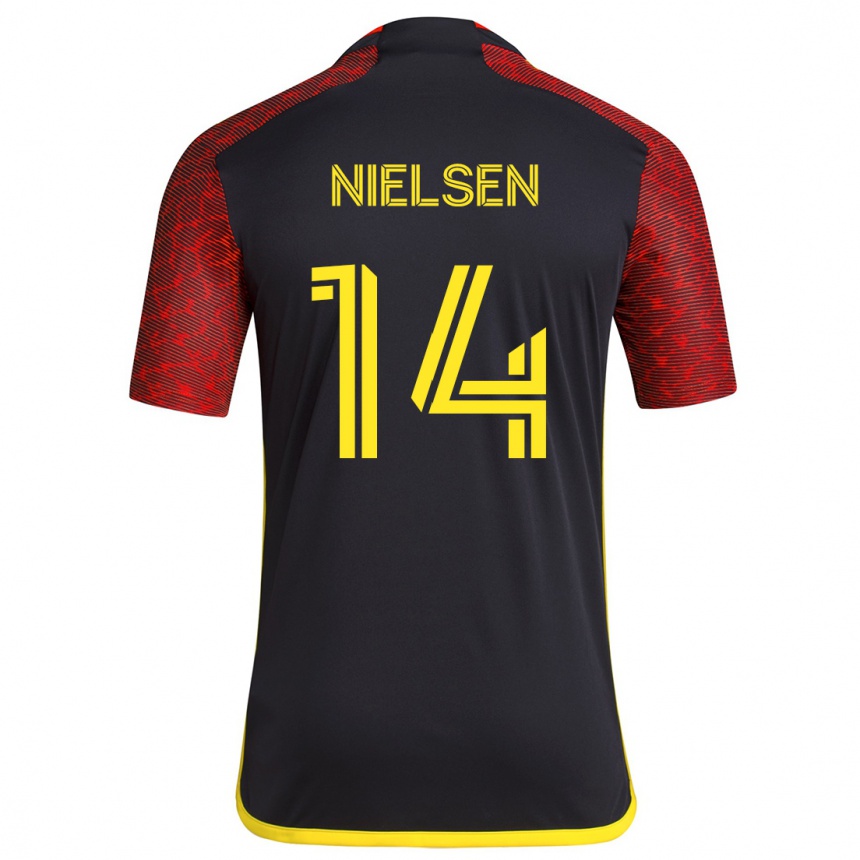 Kinder Fußball Taylor Nielsen #14 Rot Schwarz Auswärtstrikot Trikot 2024/25 T-Shirt Luxemburg