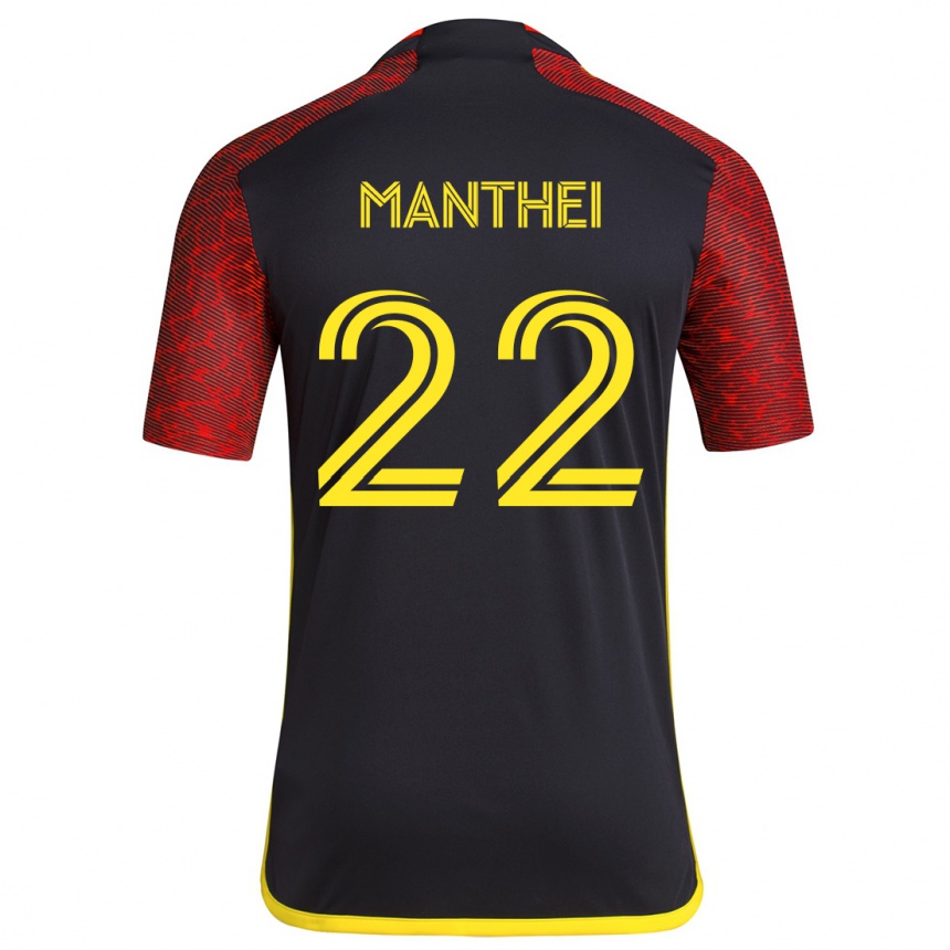 Kinder Fußball Leahi Manthei #22 Rot Schwarz Auswärtstrikot Trikot 2024/25 T-Shirt Luxemburg