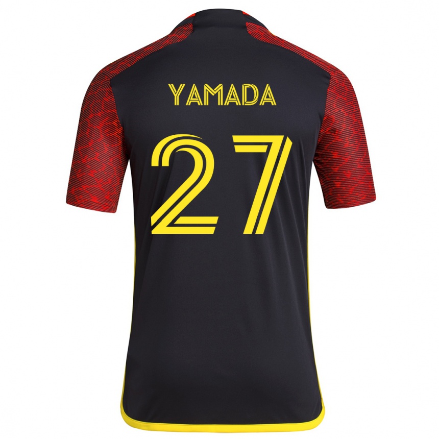 Kinder Fußball Hikari Yamada #27 Rot Schwarz Auswärtstrikot Trikot 2024/25 T-Shirt Luxemburg