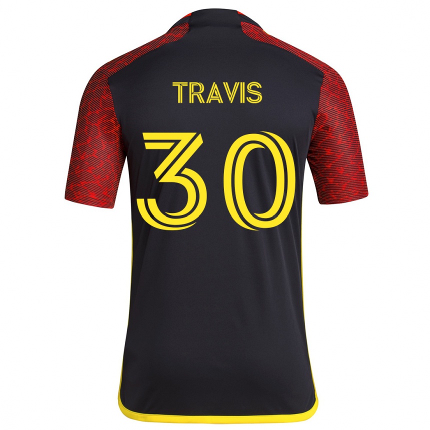 Kinder Fußball Riley Travis #30 Rot Schwarz Auswärtstrikot Trikot 2024/25 T-Shirt Luxemburg