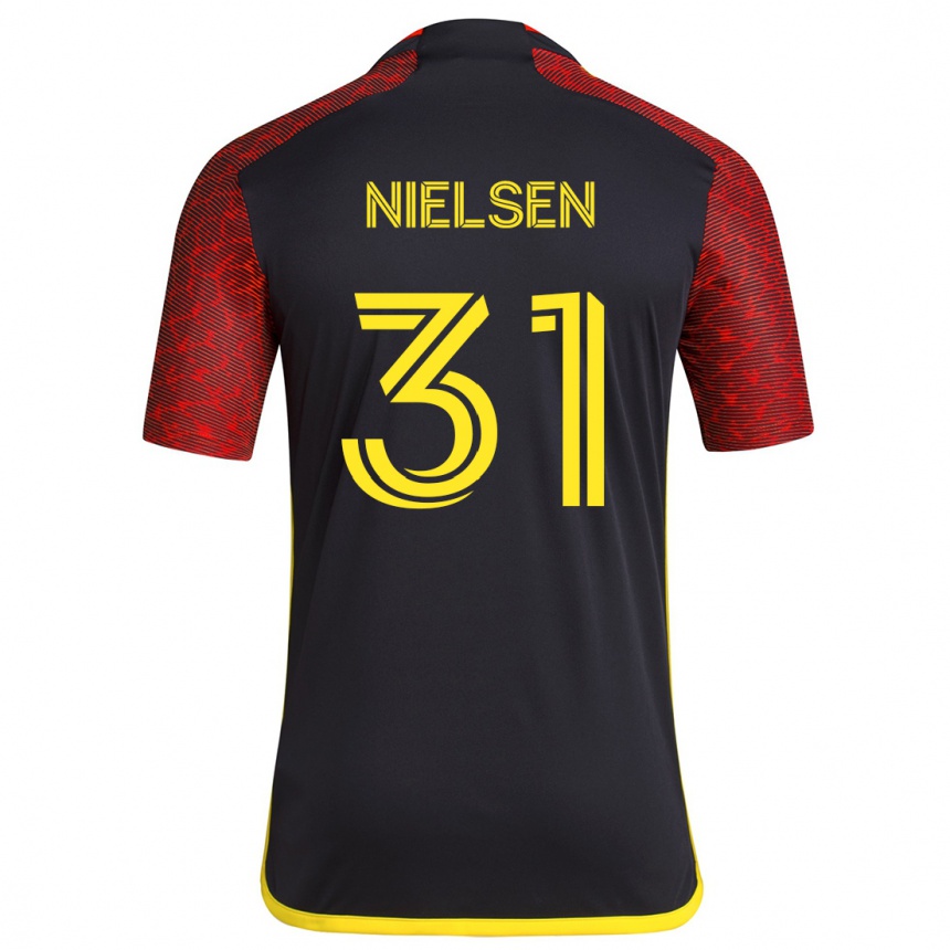 Kinder Fußball Madeline Nielsen #31 Rot Schwarz Auswärtstrikot Trikot 2024/25 T-Shirt Luxemburg