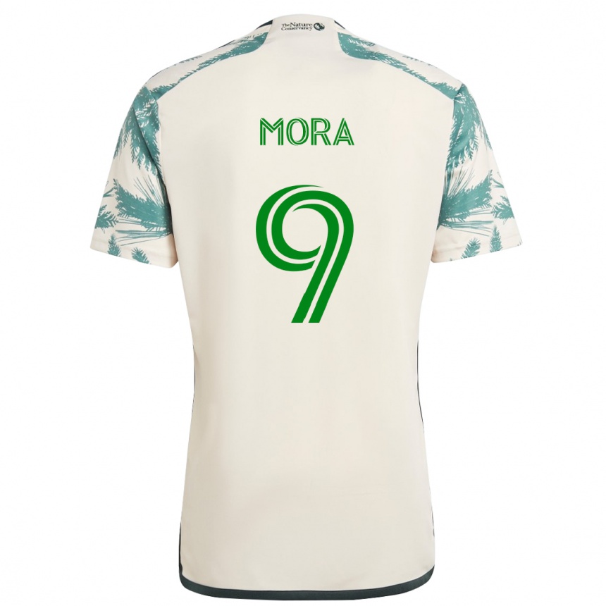 Kinder Fußball Felipe Mora #9 Beige Braun Auswärtstrikot Trikot 2024/25 T-Shirt Luxemburg