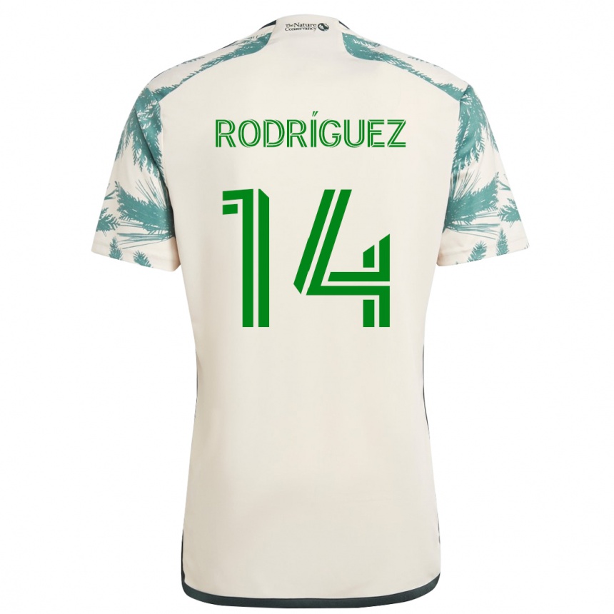 Kinder Fußball Jonathan Rodríguez #14 Beige Braun Auswärtstrikot Trikot 2024/25 T-Shirt Luxemburg