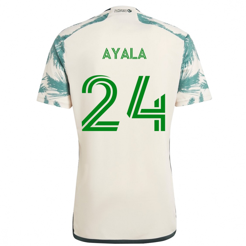 Kinder Fußball David Ayala #24 Beige Braun Auswärtstrikot Trikot 2024/25 T-Shirt Luxemburg