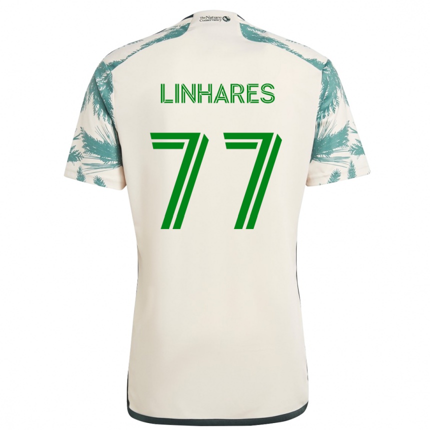 Kinder Fußball Kyle Linhares #77 Beige Braun Auswärtstrikot Trikot 2024/25 T-Shirt Luxemburg