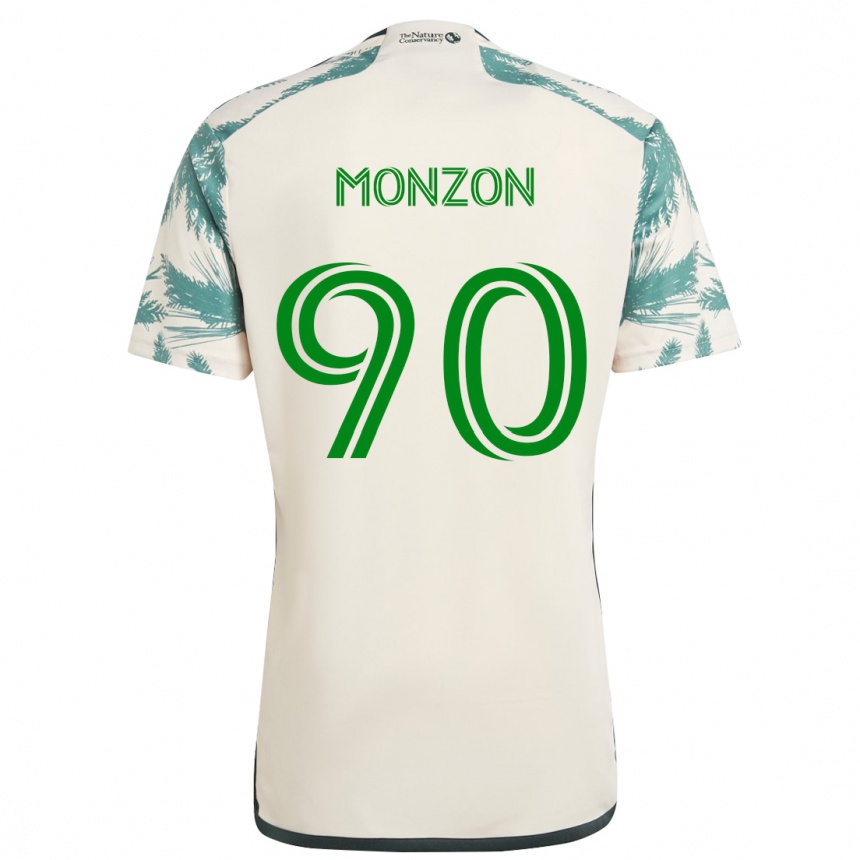 Kinder Fußball Florián Monzón #90 Beige Braun Auswärtstrikot Trikot 2024/25 T-Shirt Luxemburg