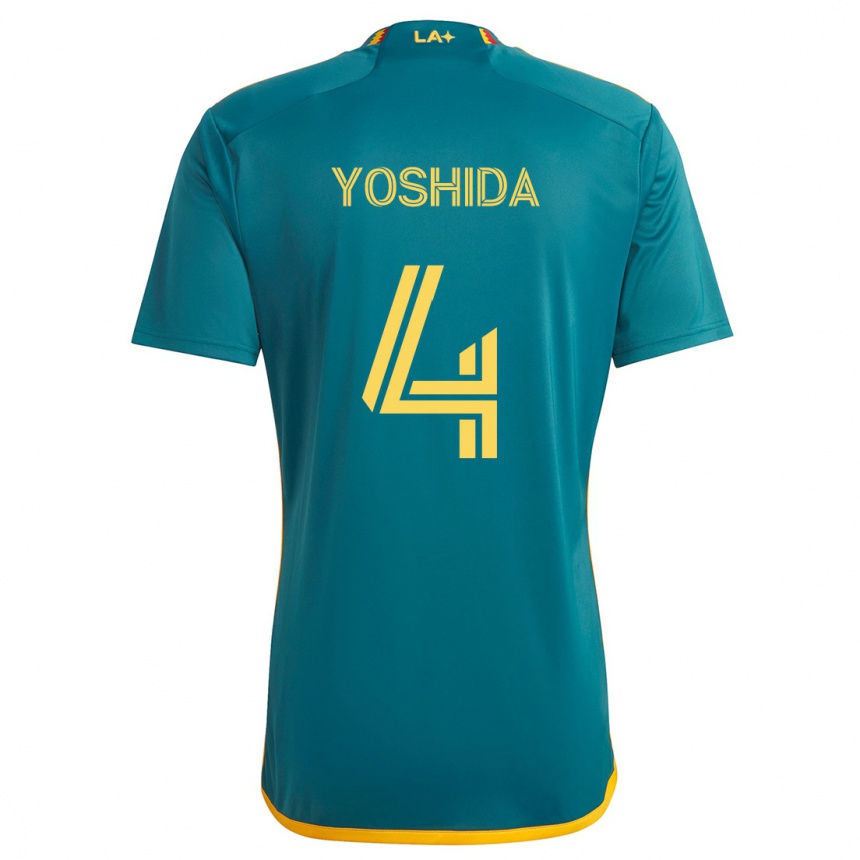 Kinder Fußball Maya Yoshida #4 Grün Gelb Auswärtstrikot Trikot 2024/25 T-Shirt Luxemburg