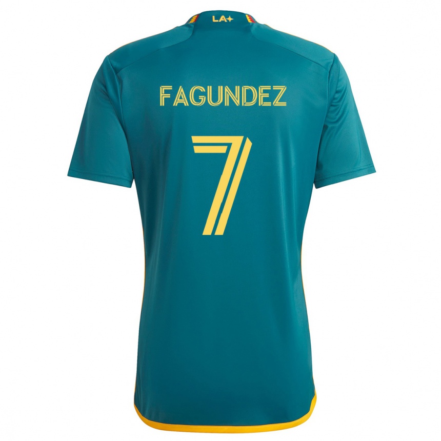 Kinder Fußball Diego Fagúndez #7 Grün Gelb Auswärtstrikot Trikot 2024/25 T-Shirt Luxemburg